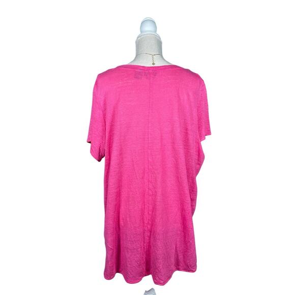 Tahari 100% Linen Shirt Women's Fuschia Pink 1X SS V-Neck Hi-Lo Hem Summer - Picture 2 of 4